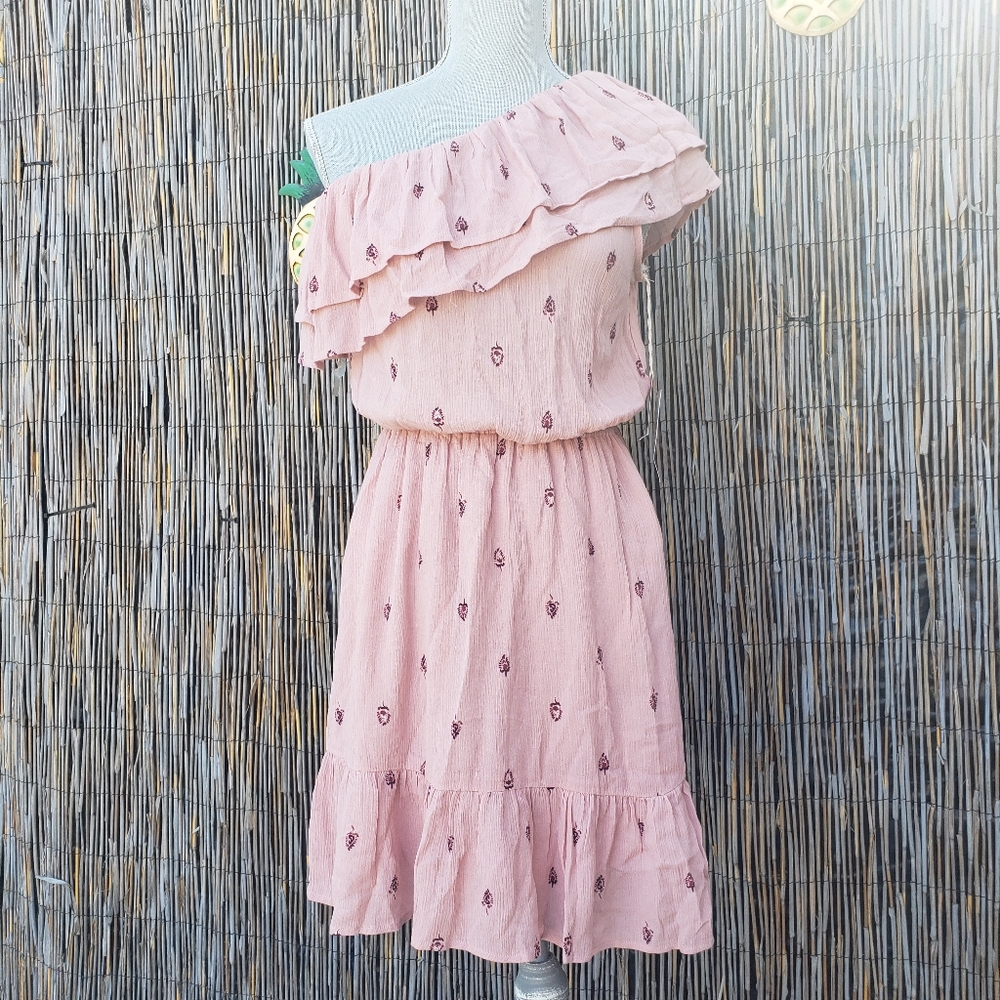 Mossimo one shoulder ruffled blush patterned dress